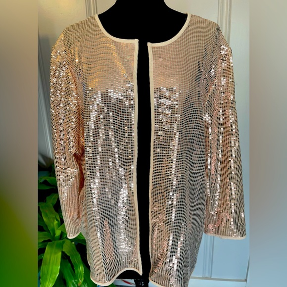 LuLaRoe Jackets & Blazers - NWT Lularoe 2XL Elegant Rose Gold Mirror Sequin Stella Bolaro Jacket Cardigan